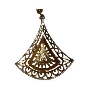 1980s Gold Plated Lrg Filigree Wide Statement Pendent Women’s Designer Necklace